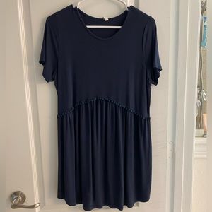 Pinkblush navy solid crochet peplum maternity top